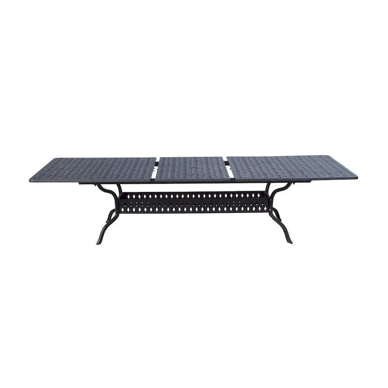 Ensemble de salle à manger d'extérieur Nassau 11 pièces avec coussins sésame et table de salle à manger rectangulaire extensible 42 x 92 / 42 x 120