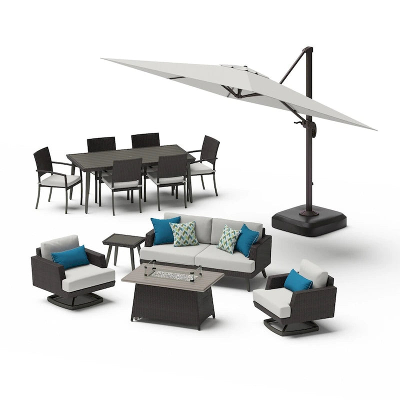 Ensemble de jardin Portofino Casual 13 pièces Sunbrella avec foyer intégré