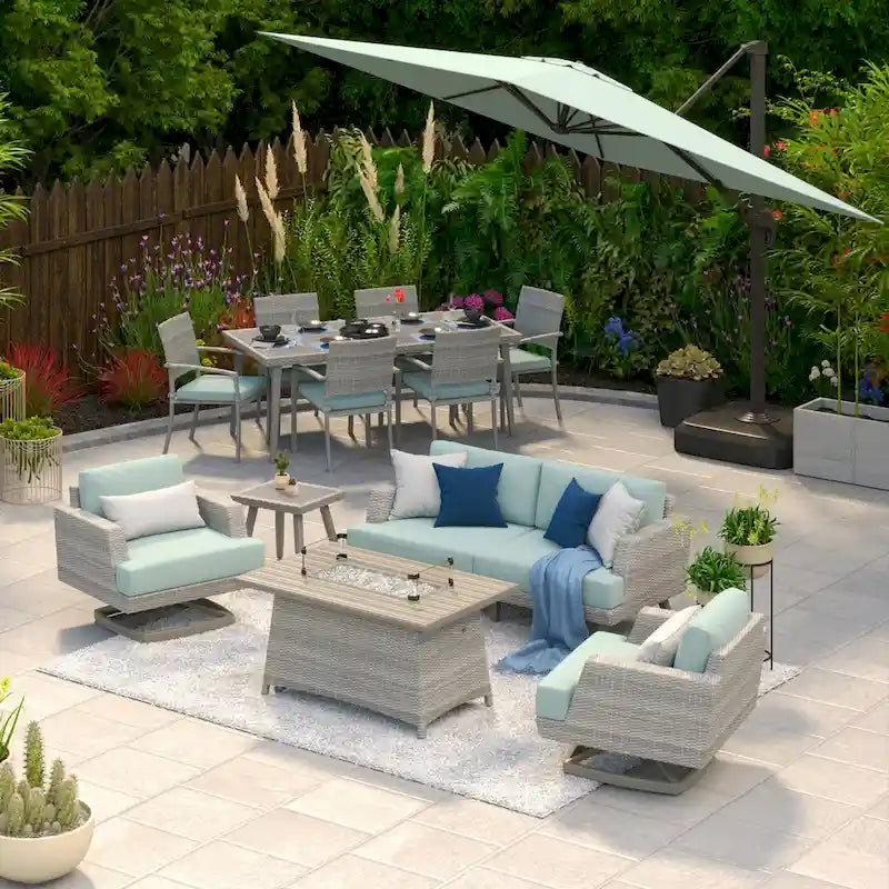 Ensemble de jardin Portofino Casual 13 pièces Sunbrella avec foyer intégré