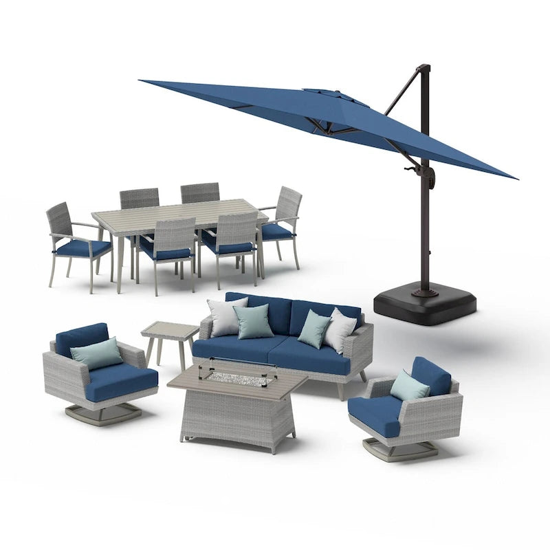 Ensemble de jardin Portofino Casual 13 pièces Sunbrella avec foyer intégré