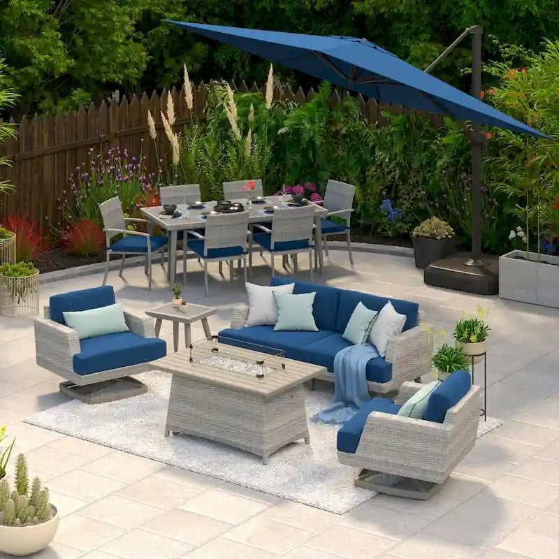 Ensemble de jardin Portofino Casual 13 pièces Sunbrella avec foyer intégré