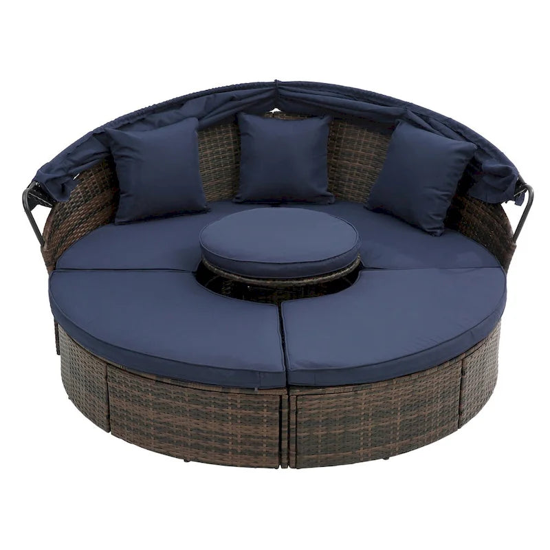 Lit de jour d'extérieur bleu marine avec auvent réglable et design convertible