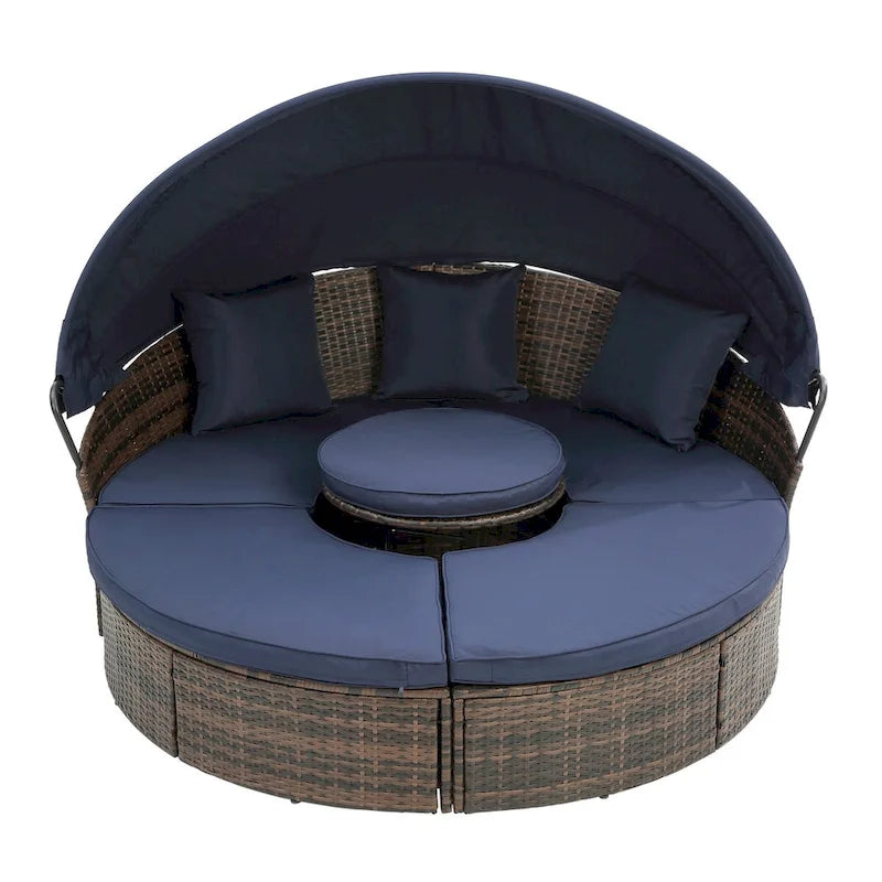 Lit de jour d'extérieur bleu marine avec auvent réglable et design convertible