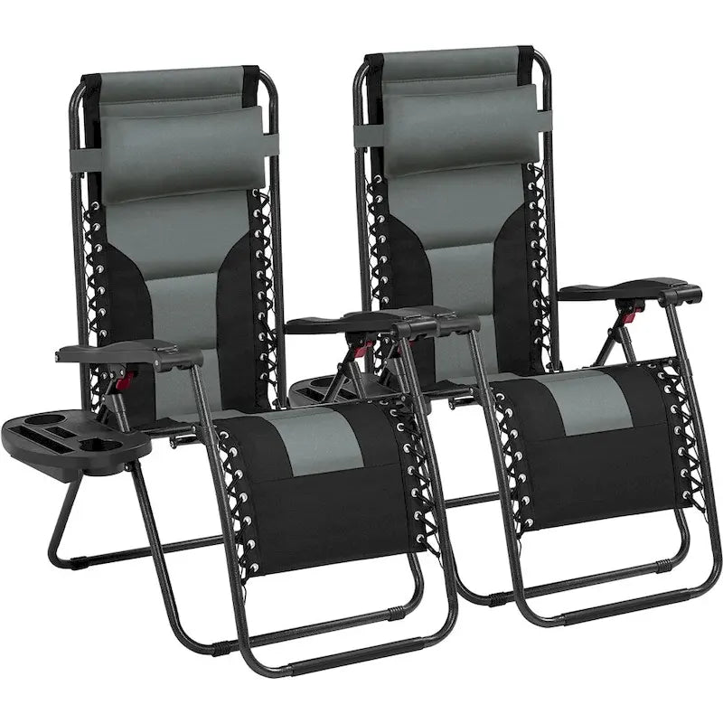 Yaheetech Lot de 2 chaises longues de camping rembourrées de 66 cm (26 pouces) avec accoudoirs et oreiller