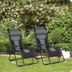 Yaheetech Lot de 2 chaises longues de camping rembourrées de 66 cm (26 pouces) avec accoudoirs et oreiller