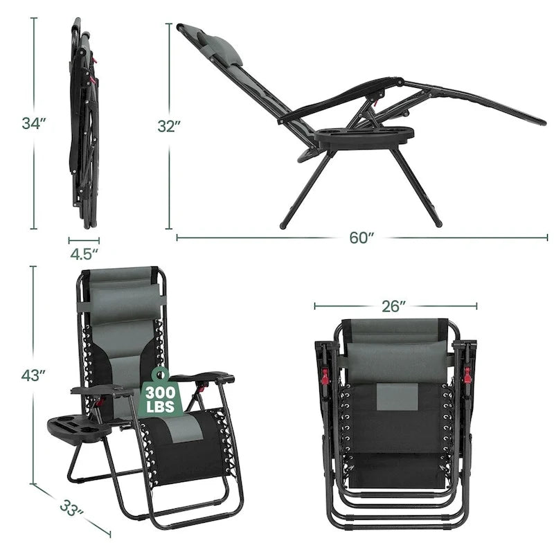Yaheetech Lot de 2 chaises longues de camping rembourrées de 66 cm (26 pouces) avec accoudoirs et oreiller