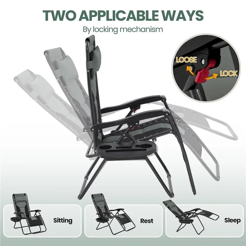 Yaheetech Lot de 2 chaises longues de camping rembourrées de 66 cm (26 pouces) avec accoudoirs et oreiller
