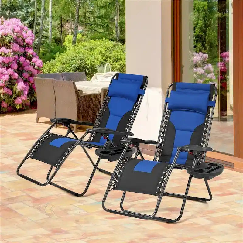 Yaheetech Lot de 2 chaises longues de camping rembourrées de 66 cm (26 pouces) avec accoudoirs et oreiller