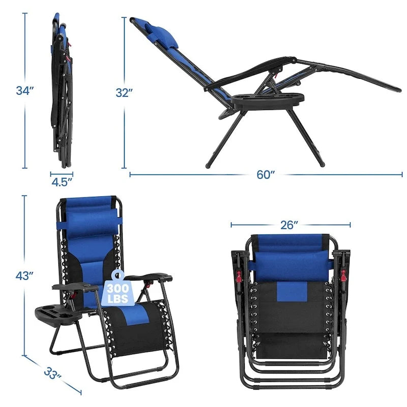 Yaheetech Lot de 2 chaises longues de camping rembourrées de 66 cm (26 pouces) avec accoudoirs et oreiller