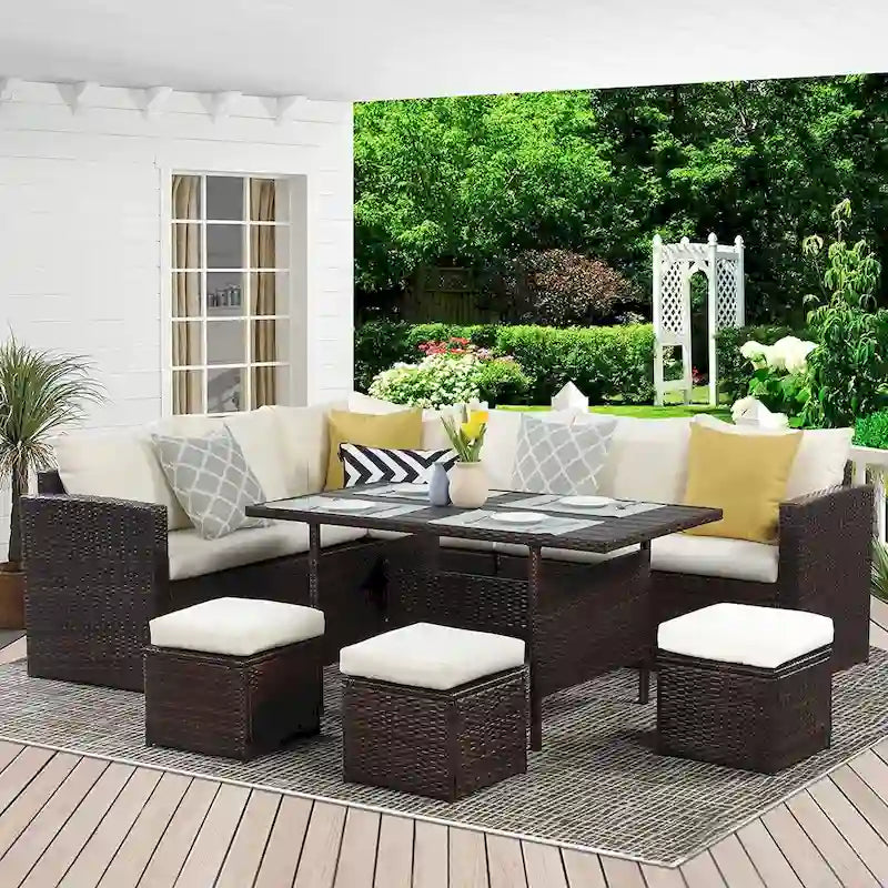 Ensemble de canapé d'angle 3 pièces en résine tressée pour terrasse, véranda et jardin.