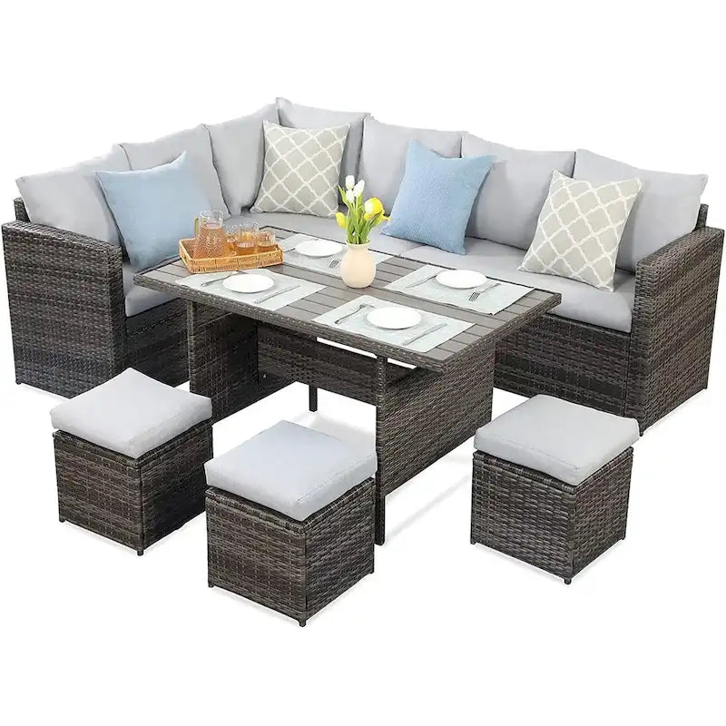 Ensemble de canapé d'angle 3 pièces en résine tressée pour terrasse, véranda et jardin.