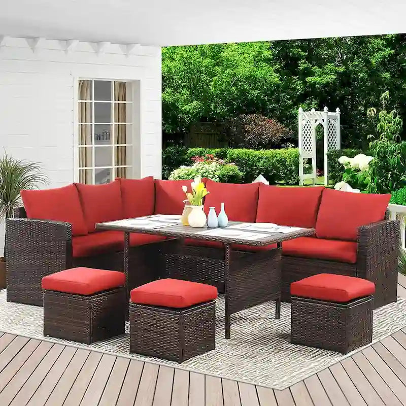 Ensemble de canapé d'angle 3 pièces en résine tressée pour terrasse, véranda et jardin.