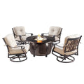 Ensemble table de feu ronde d'extérieur en aluminium de 112 cm (44 po) avec quatre fauteuils à bascule pivotants profonds et accessoires