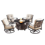 Ensemble table de feu ronde d'extérieur en aluminium de 112 cm (44 po) avec quatre fauteuils à bascule pivotants profonds et accessoires