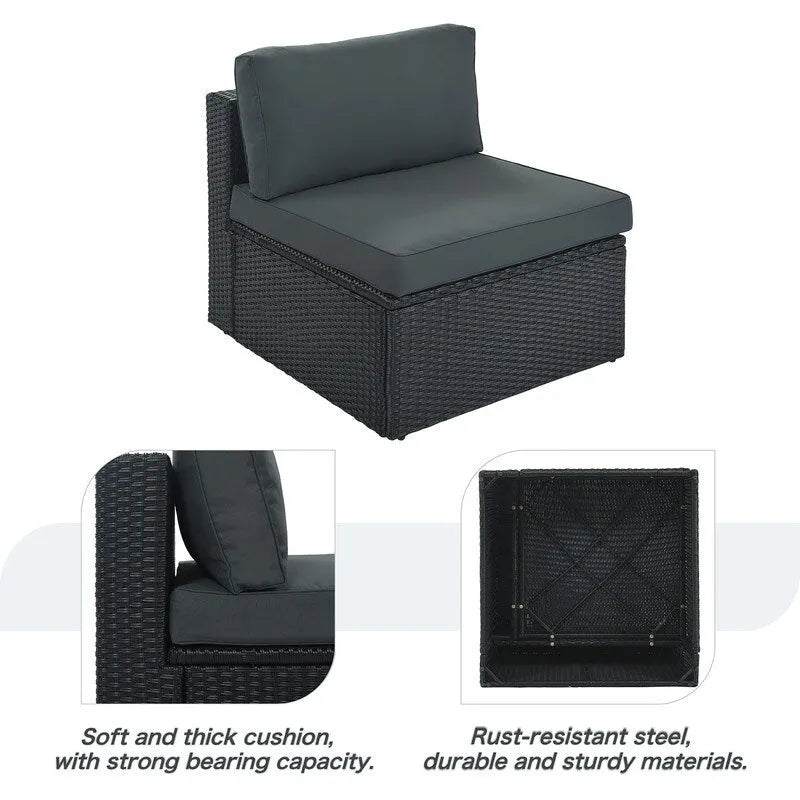 Ensemble de canapé de conversation d'extérieur en osier 7 pièces avec coussins verts rayés