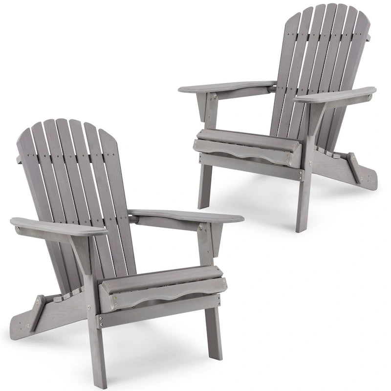 Ensemble de 2 chaises longues pliantes Adirondack en bois pour terrasse