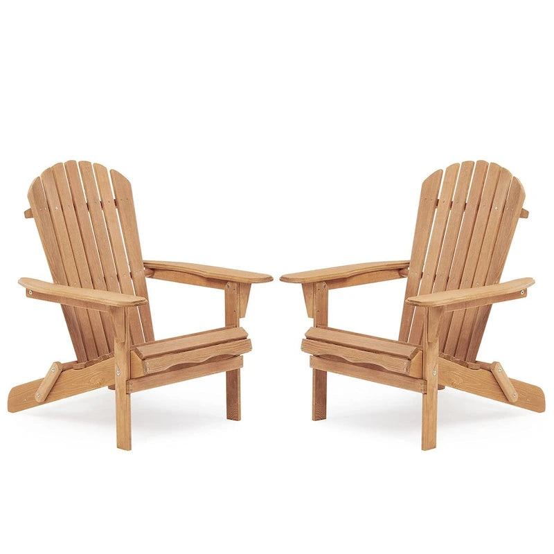 Wooden Outdoor Folding Adirondack Chair Set of 2 Wood Lounge Patio Chair