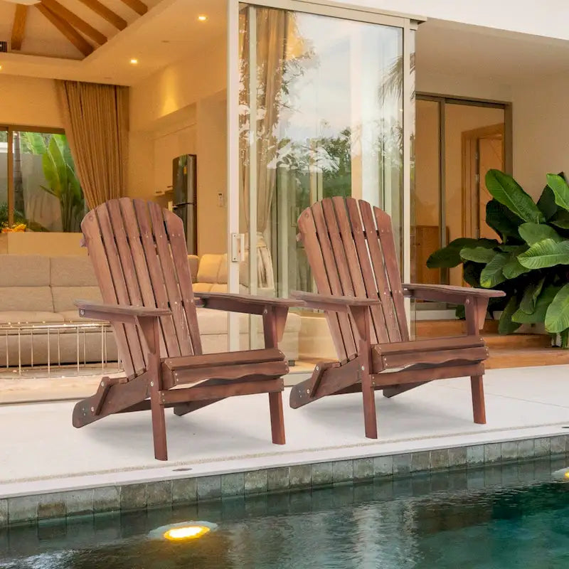 Ensemble de 2 chaises longues pliantes Adirondack en bois pour terrasse