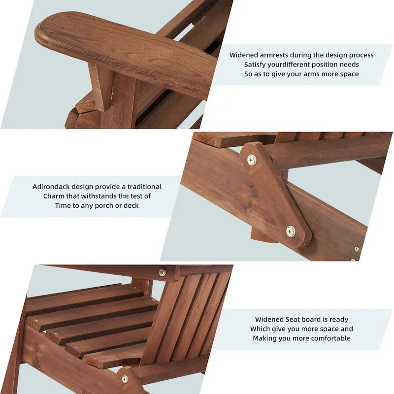 Ensemble de 2 chaises longues pliantes Adirondack en bois pour terrasse