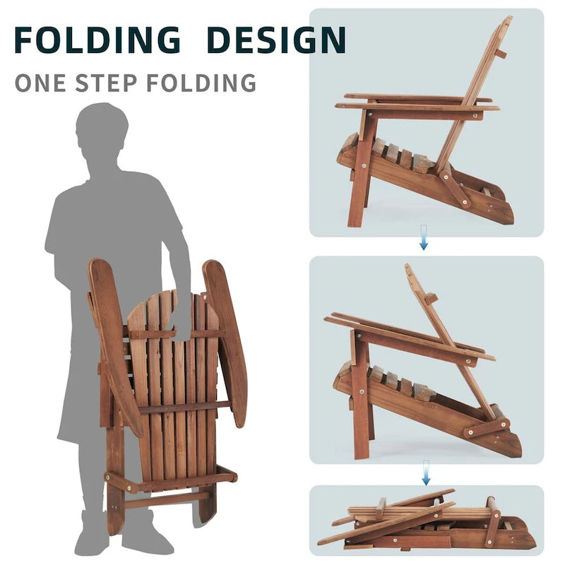 Ensemble de 2 chaises longues pliantes Adirondack en bois pour terrasse