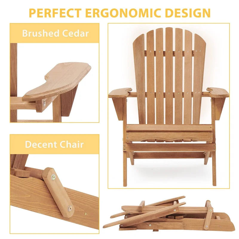 Ensemble de 2 chaises longues pliantes Adirondack en bois pour terrasse