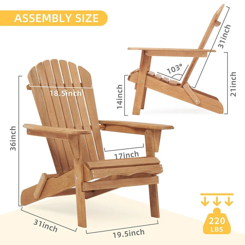 Ensemble de 2 chaises longues pliantes Adirondack en bois pour terrasse