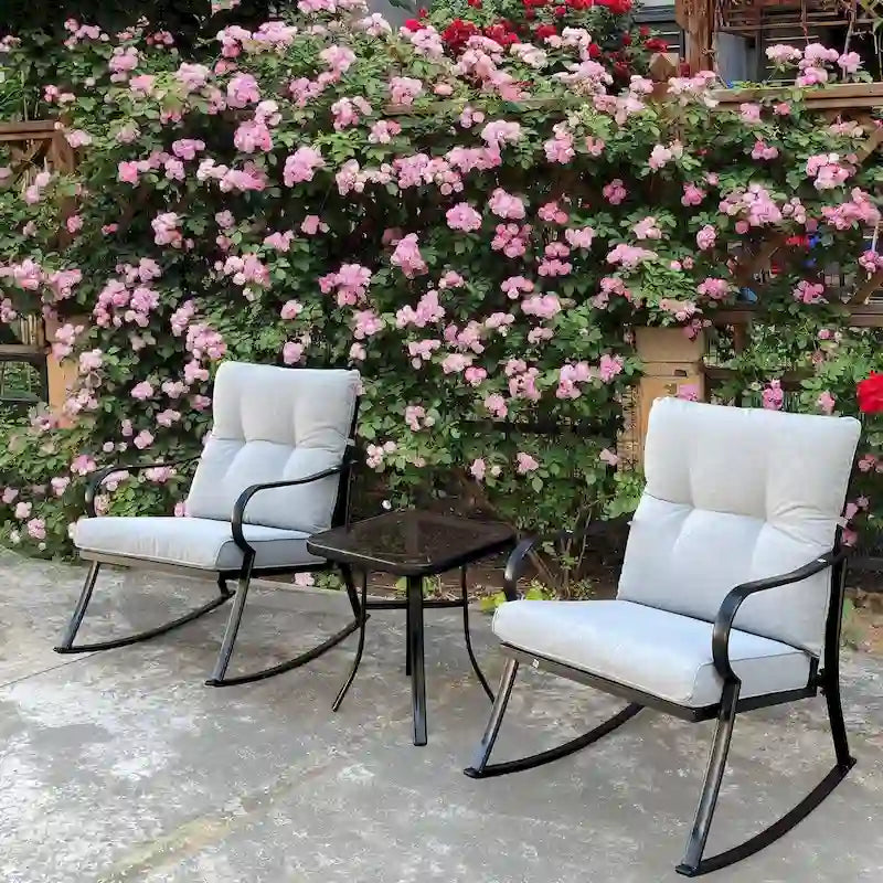 Ensemble de 3 pièces pour patio : chaises berçantes et table, élégant ensemble bistro pour pelouse, jardin et terrasse.