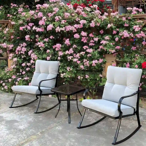 3 Pieces Patio Outdoor Rocker Patio Chairs and Table Set Elegant Patio Bistro Set for Lawn Garden Backyard