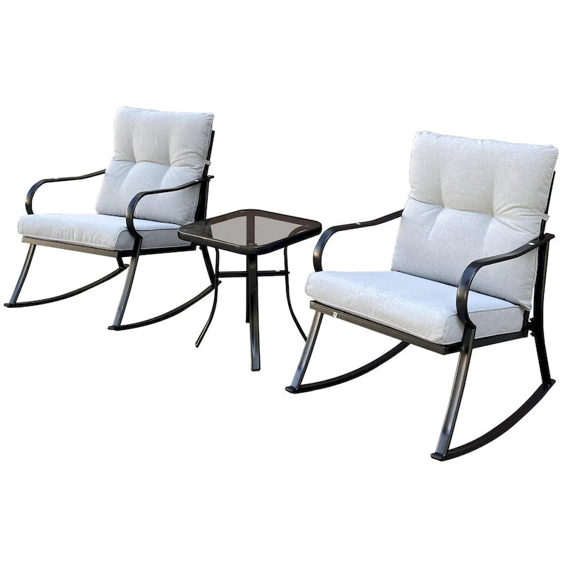 Ensemble de 3 pièces pour patio : chaises berçantes et table, élégant ensemble bistro pour pelouse, jardin et terrasse.