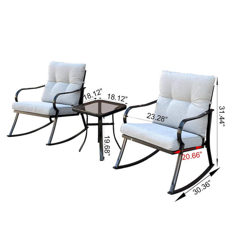 Ensemble de 3 pièces pour patio : chaises berçantes et table, élégant ensemble bistro pour pelouse, jardin et terrasse.
