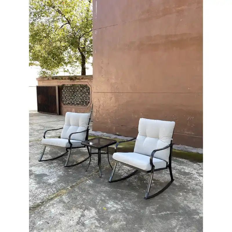 Ensemble de 3 pièces pour patio : chaises berçantes et table, élégant ensemble bistro pour pelouse, jardin et terrasse.