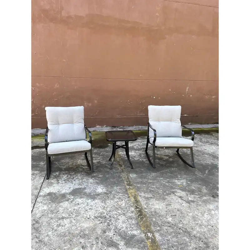 Ensemble de 3 pièces pour patio : chaises berçantes et table, élégant ensemble bistro pour pelouse, jardin et terrasse.