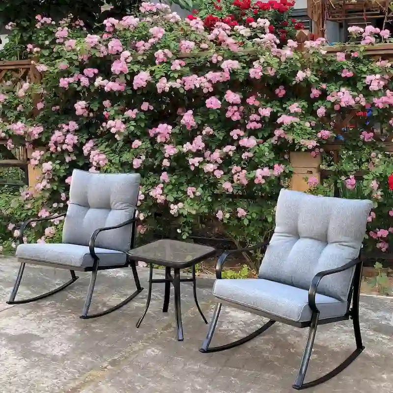Ensemble de 3 pièces pour patio : chaises berçantes et table, élégant ensemble bistro pour pelouse, jardin et terrasse.
