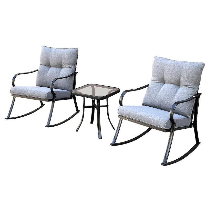 Ensemble de 3 pièces pour patio : chaises berçantes et table, élégant ensemble bistro pour pelouse, jardin et terrasse.
