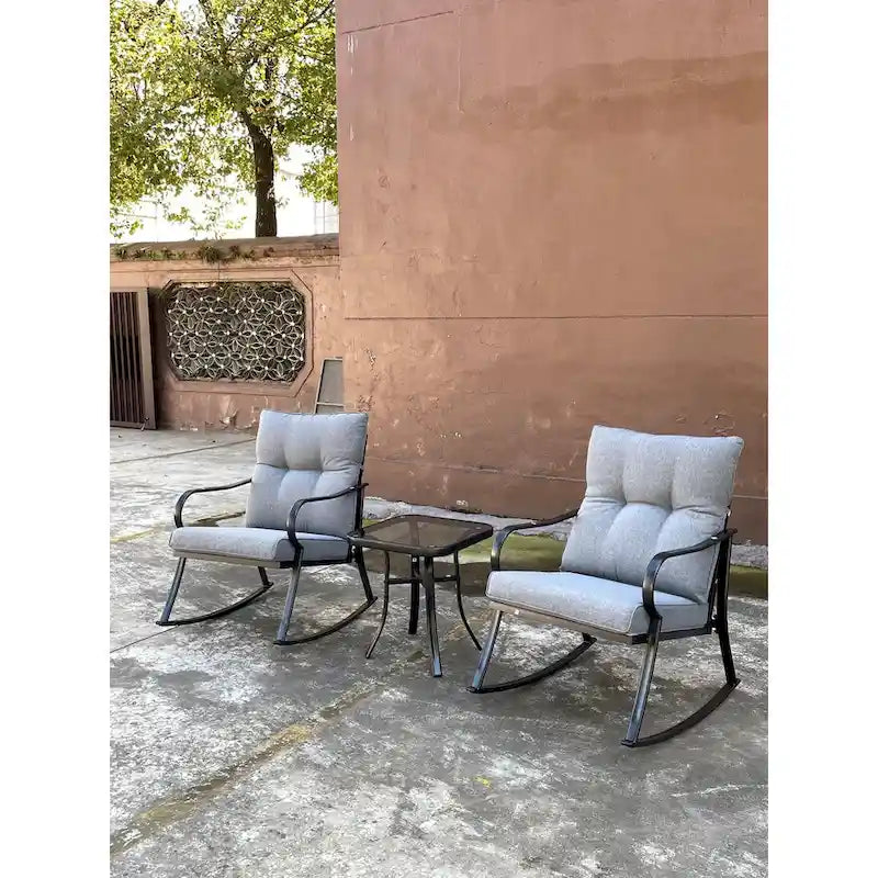 Ensemble de 3 pièces pour patio : chaises berçantes et table, élégant ensemble bistro pour pelouse, jardin et terrasse.