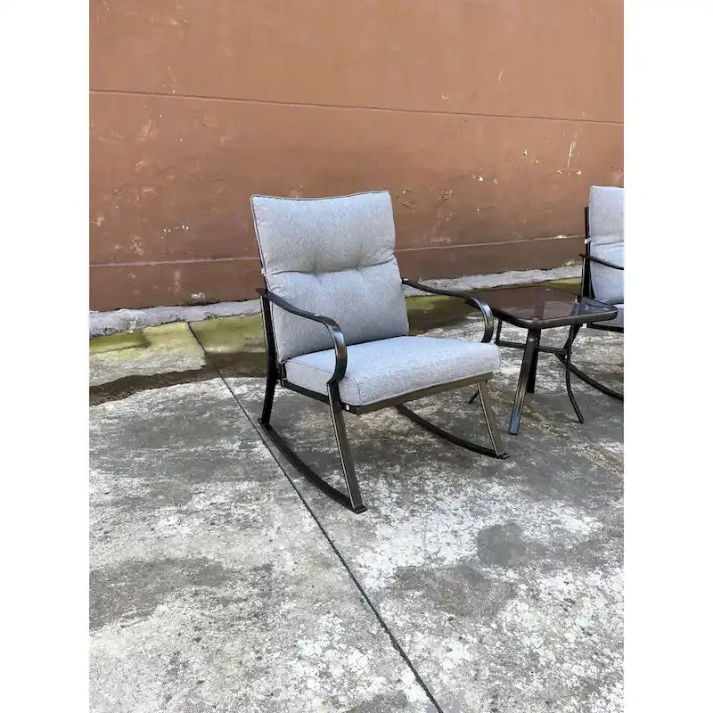 Ensemble de 3 pièces pour patio : chaises berçantes et table, élégant ensemble bistro pour pelouse, jardin et terrasse.