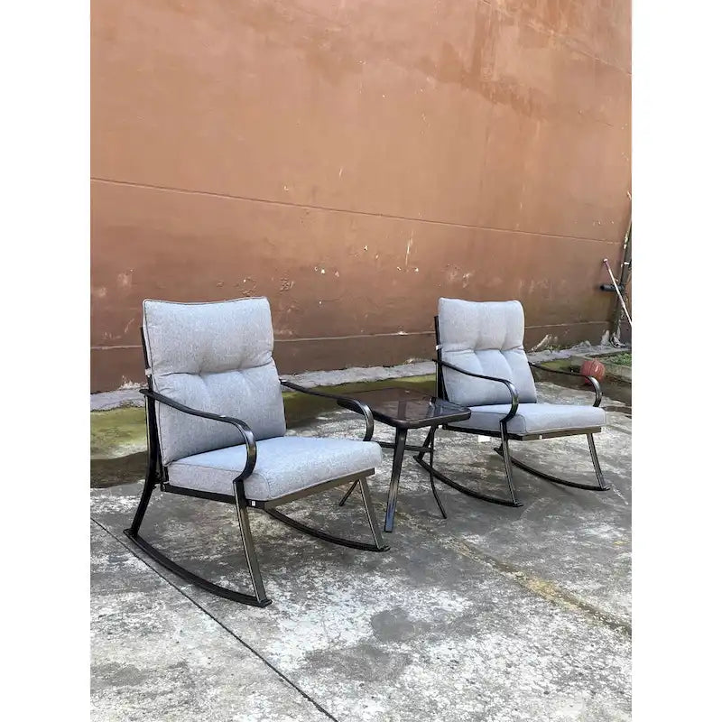 Ensemble de 3 pièces pour patio : chaises berçantes et table, élégant ensemble bistro pour pelouse, jardin et terrasse.