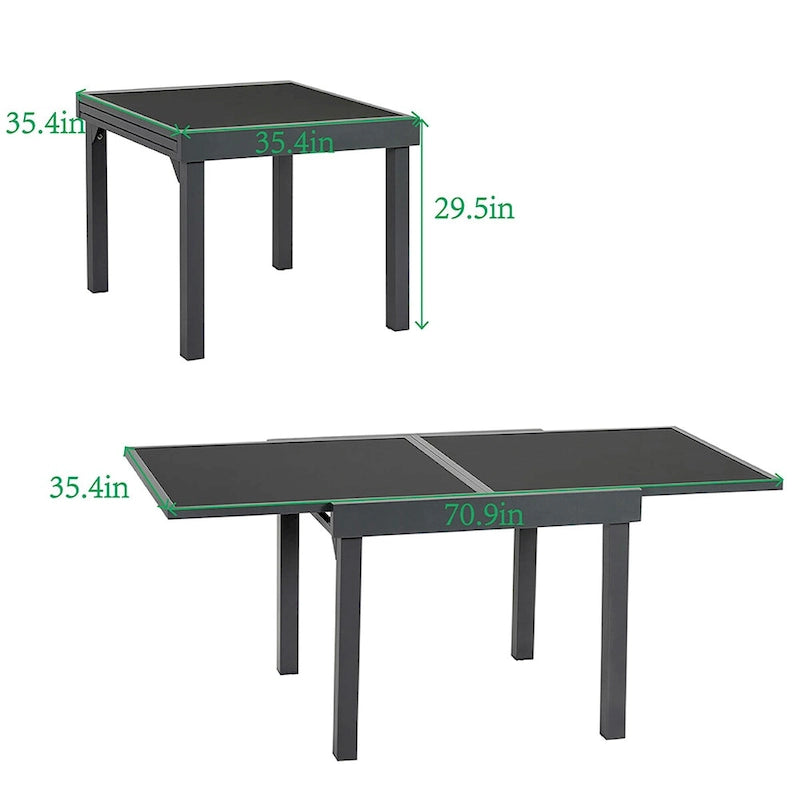 Ensemble de mobilier de jardin 7 pièces avec chaises pliantes réglables et 1 table extensible