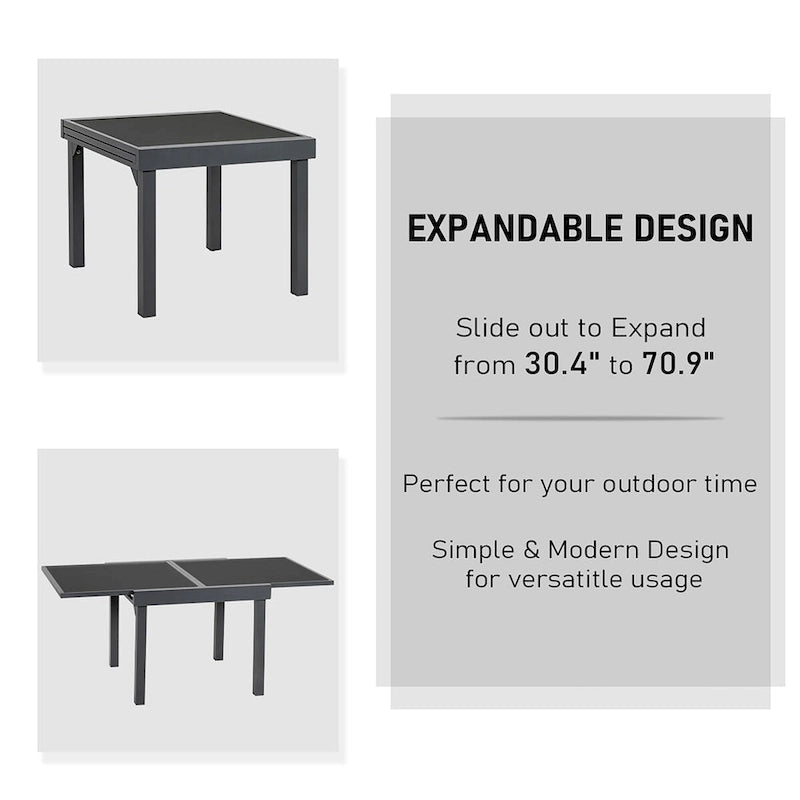 Ensemble de mobilier de jardin 7 pièces avec chaises pliantes réglables et 1 table extensible