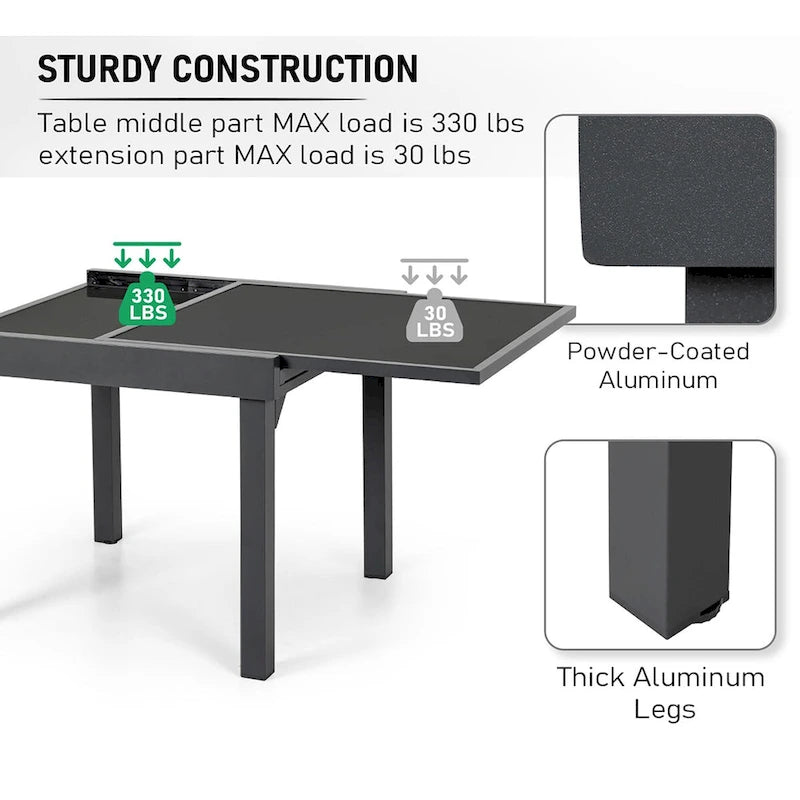 Ensemble de mobilier de jardin 7 pièces avec chaises pliantes réglables et 1 table extensible