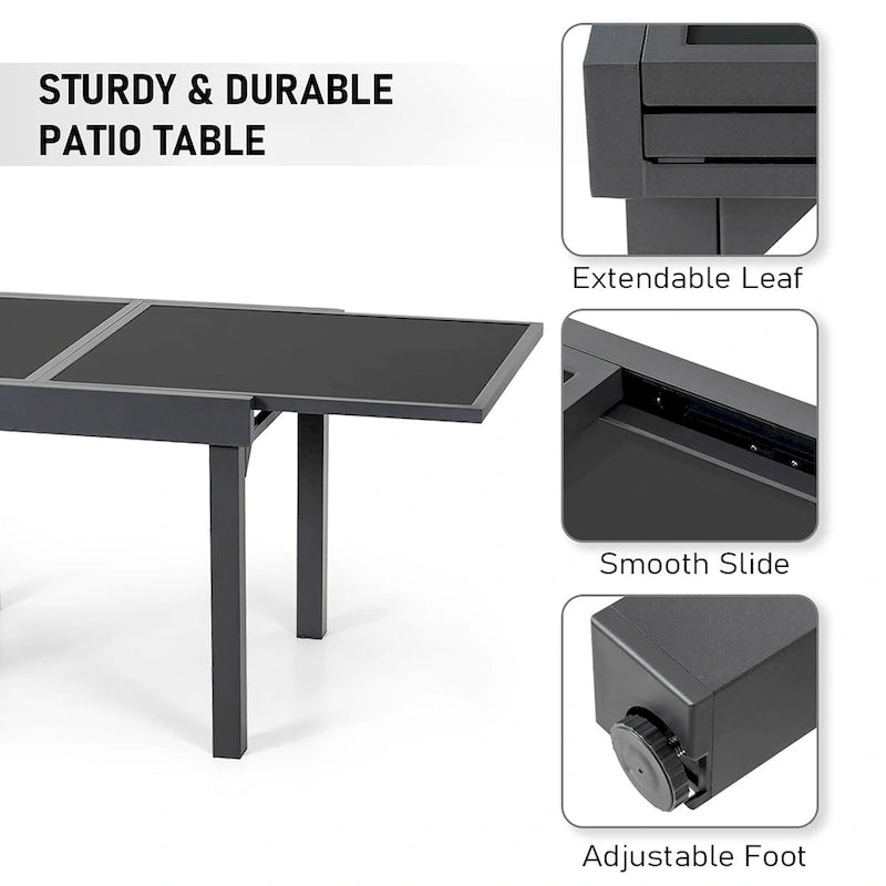 Ensemble de mobilier de jardin 7 pièces avec chaises pliantes réglables et 1 table extensible