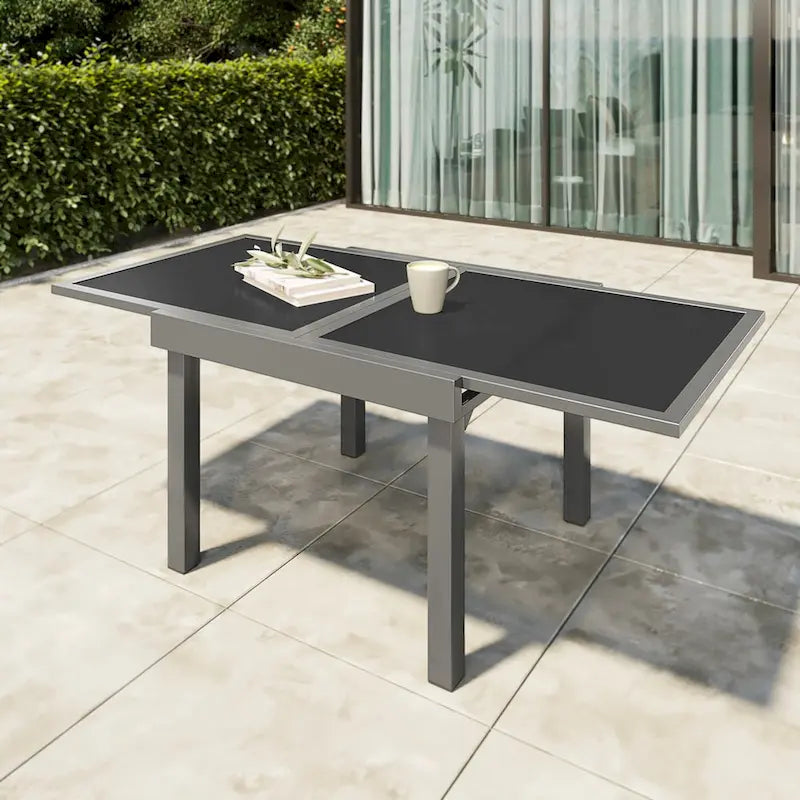 Ensemble de mobilier de jardin 7 pièces avec chaises pliantes réglables et 1 table extensible