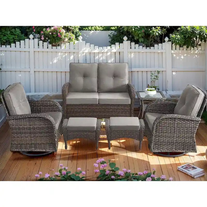 Canapé-lit de jardin pivotant et fauteuil à bascule avec repose-pieds - Marron