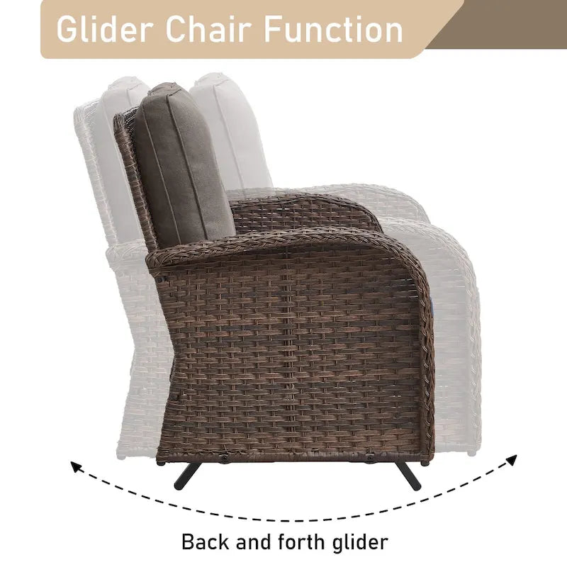 Canapé-lit de jardin pivotant et fauteuil à bascule avec repose-pieds - Marron