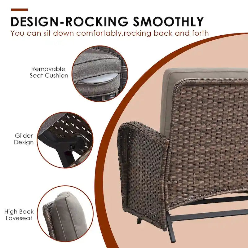 Canapé-lit de jardin pivotant et fauteuil à bascule avec repose-pieds - Marron