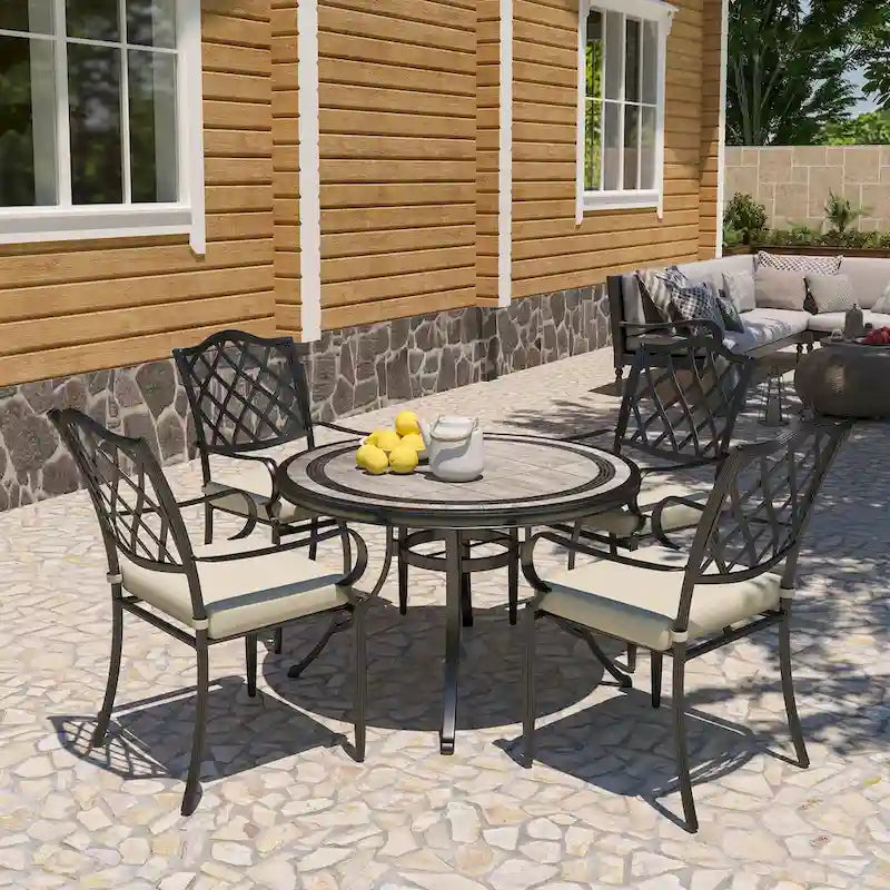 Ensemble de salle à manger d'extérieur 5 pièces en aluminium moulé avec table et chaises à plateau en céramique