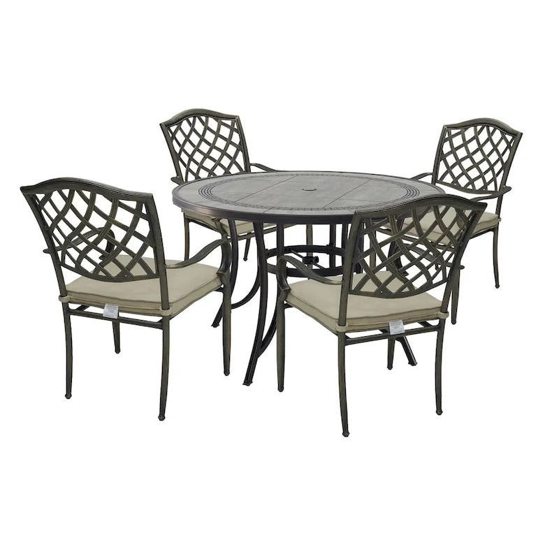 Ensemble de salle à manger d'extérieur 5 pièces en aluminium moulé avec table et chaises à plateau en céramique