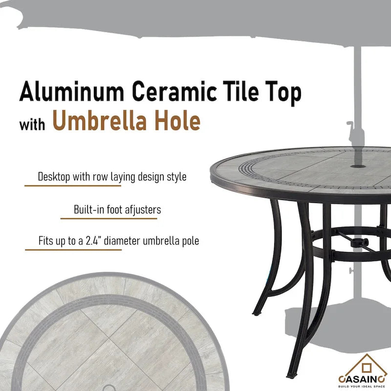 Ensemble de salle à manger d'extérieur 5 pièces en aluminium moulé avec table et chaises à plateau en céramique