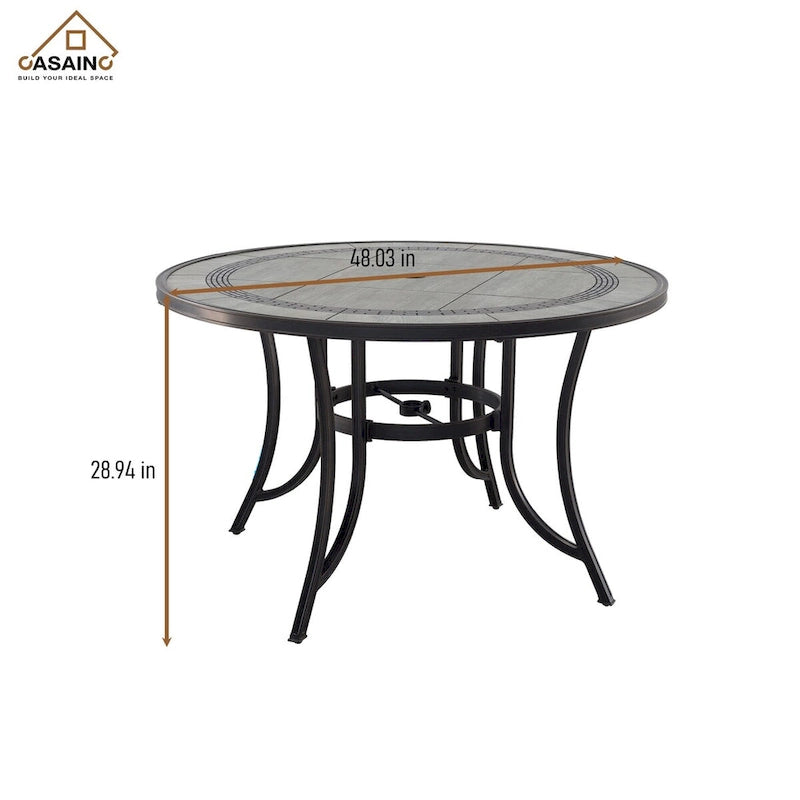 Ensemble de salle à manger d'extérieur 5 pièces en aluminium moulé avec table et chaises à plateau en céramique