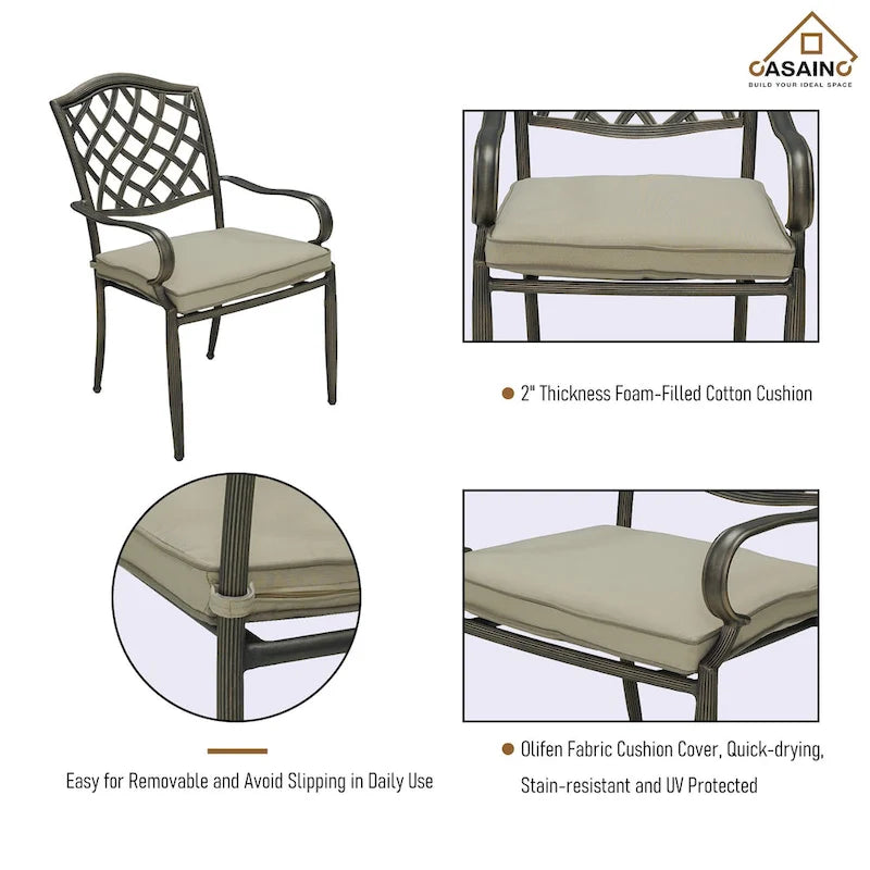 Ensemble de salle à manger d'extérieur 5 pièces en aluminium moulé avec table et chaises à plateau en céramique